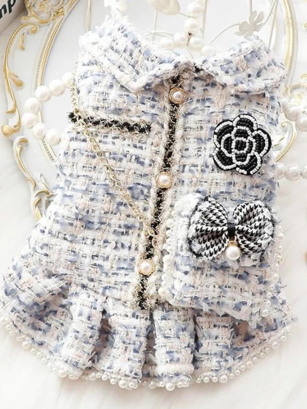 New Luxury Pearl Dog Dress Tweed Princess small